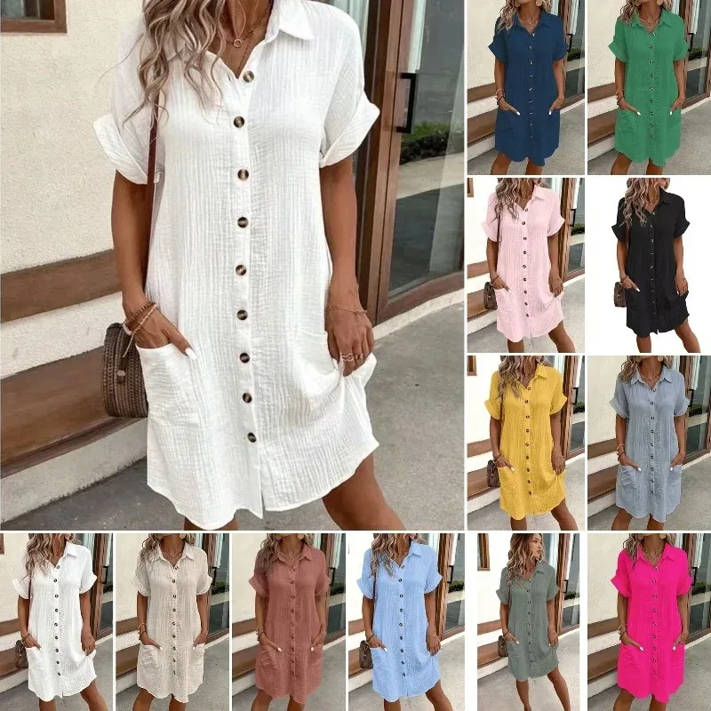 Casual Loose Linen Shirt Dress - Fashion Casual Cotton Linen Style Dress