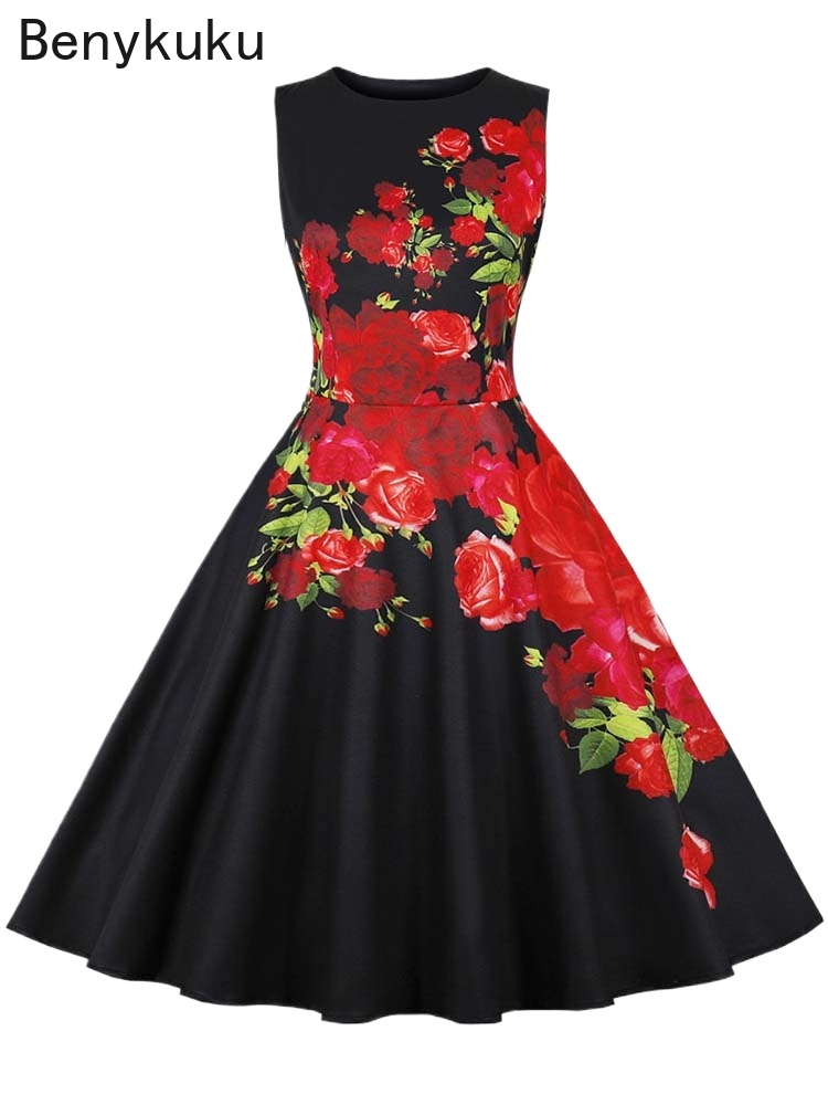 French Vintage Floral Midi Dress - 1950s Vintage Summer Dress Women Elegant