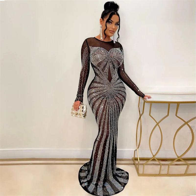 Sexy Sparkly Crystal Rhineston - Sexy Mesh Sheer Bodycon Dress review and price