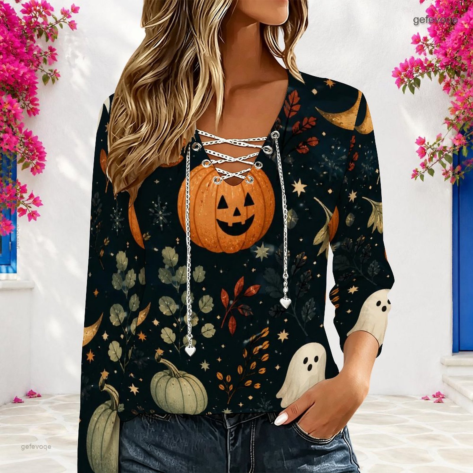 Women V Neck Long Sleeve Top M - Blouses review and price