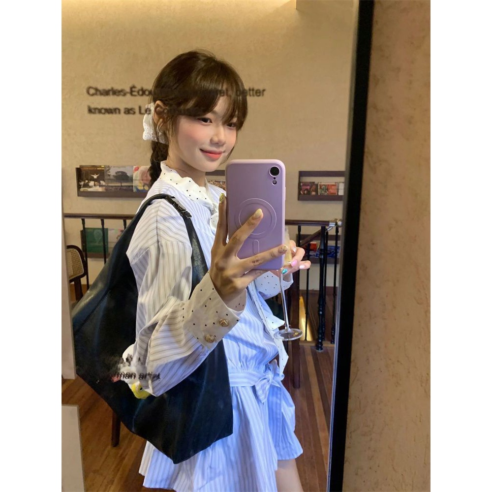 Korean Sweet School Style Stri - Korean Style A Line Shirt Dress review and price