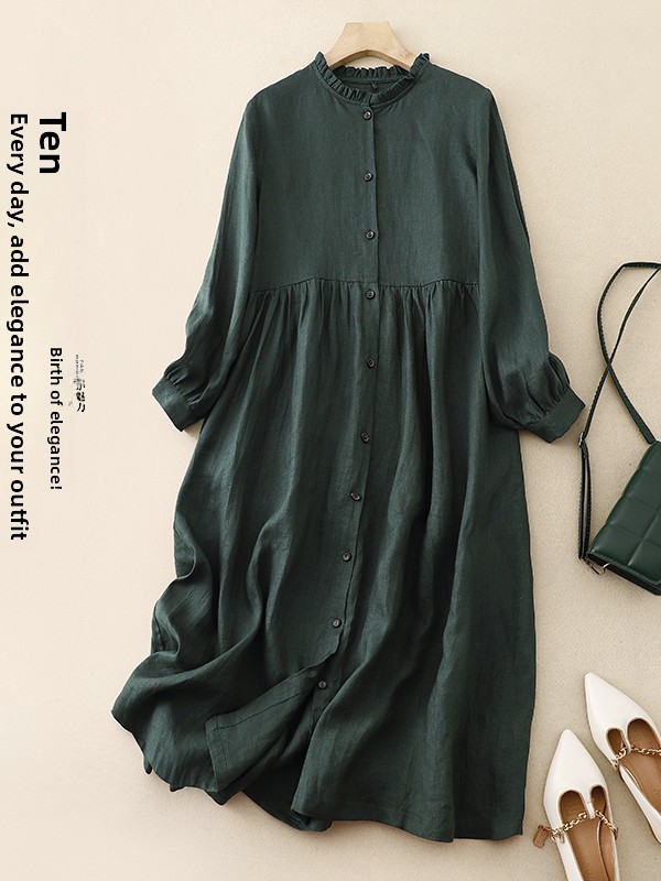 Casual Loose Cotton Linen Long - Casual Loose Linen Shirt Dress review and price