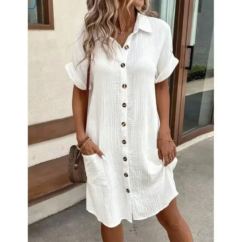 Fashion Casual Cotton Linen St - Casual Loose Linen Shirt Dress review and price