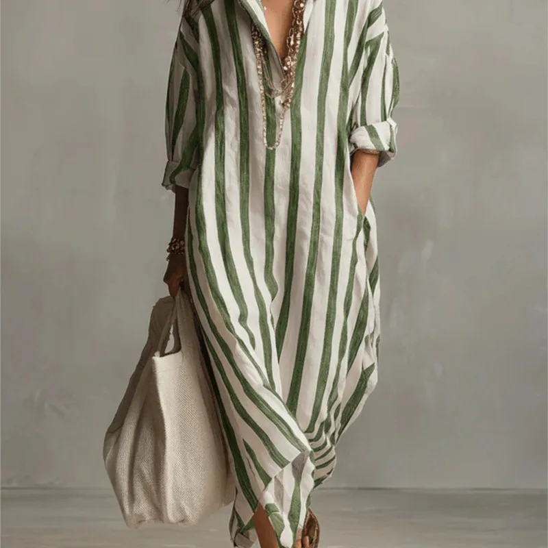 Elegant Turn Down Collar Linen - Casual Loose Linen Shirt Dress review and price