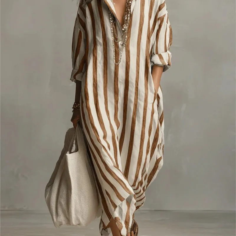 Elegant Turn Down Collar Linen - Casual Loose Linen Shirt Dress review and price