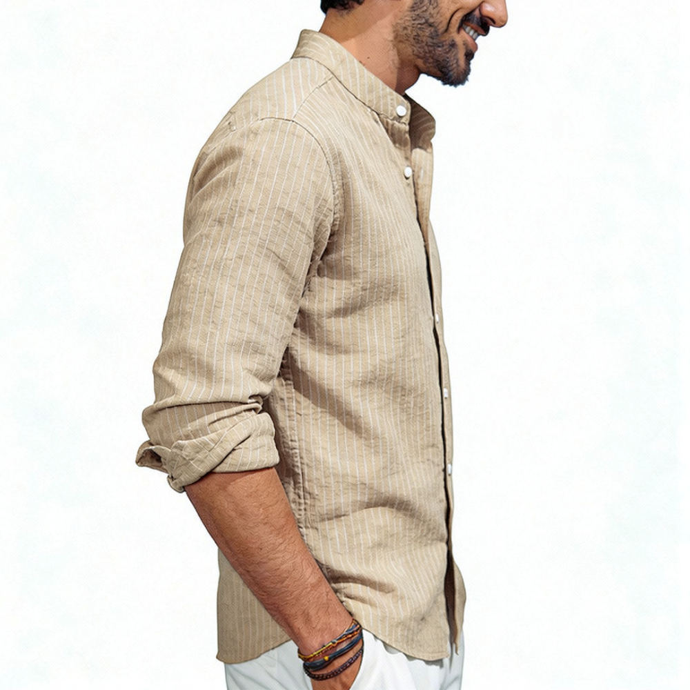 Mens Stand Collar Linen Shirt  - Casual Loose Linen Shirt Dress review and price