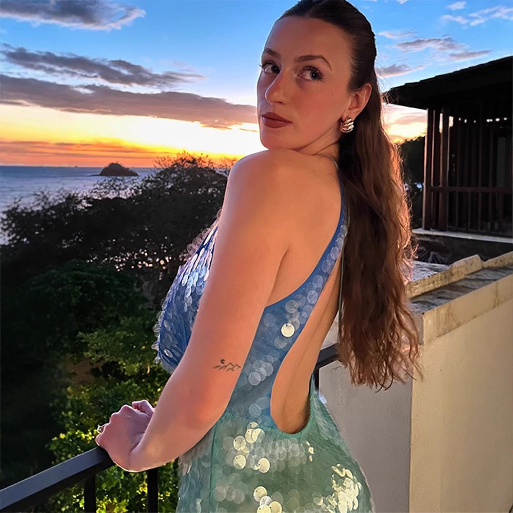 ONE TO WAN Women Y2K Sequin Be - Y2K Backless Halter Mini Dress review and price