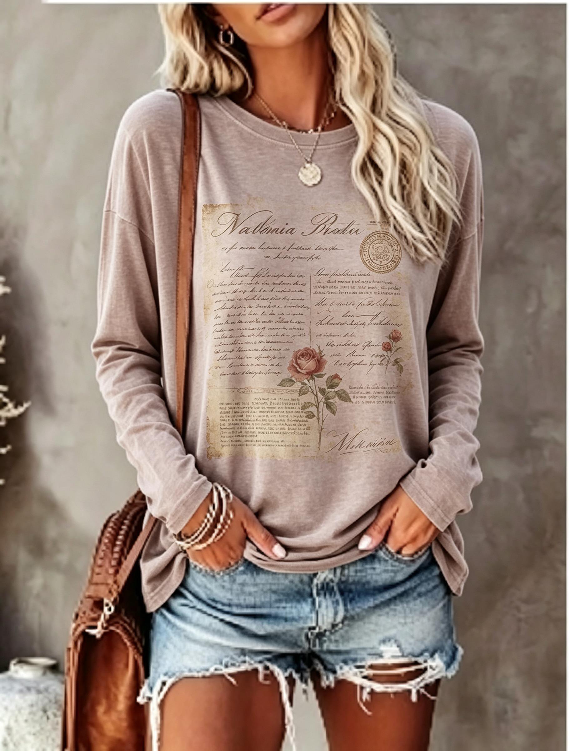 Women Long Sleeve T Shirt Vint - Blouses review and price